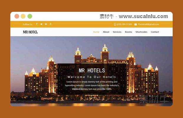 金黄色响应式酒店信息展示网站html模板下载