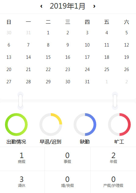 OA考勤日历详情展示界面UI