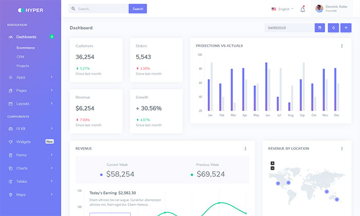 Bootstrap4官方模板Hyper（Responsive Bootstrap 4 Admin Dashboard v1.5.0）