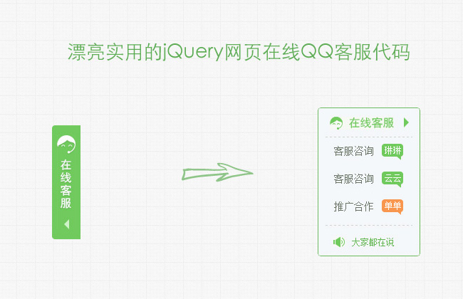 jQuery绿色的QQ在线客服网页右侧固定层qq客服隐藏显示网页特效